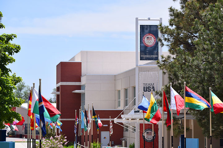 Outside entry and flags at the U.S. Olympic Training Center, Olympic & Paralympic Training Center