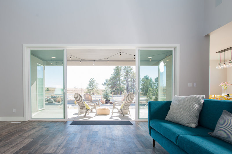 living room looking out patio in home