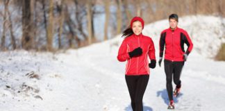 runners on winter trail