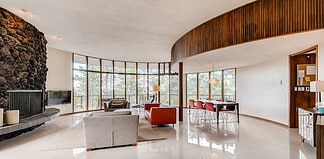 midcentury modern living room round house