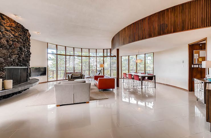midcentury modern living room round house