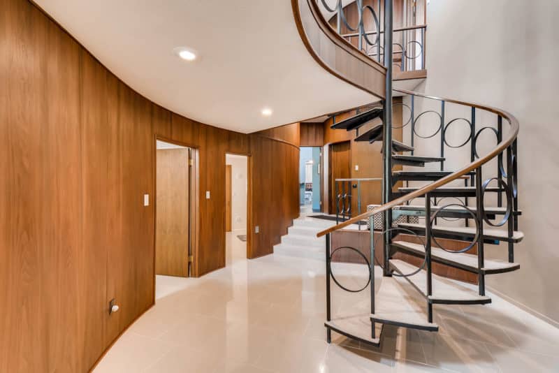 midcentury modern home spiral staircase