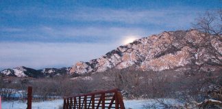 Cheyenne mountain blanketed in snow.