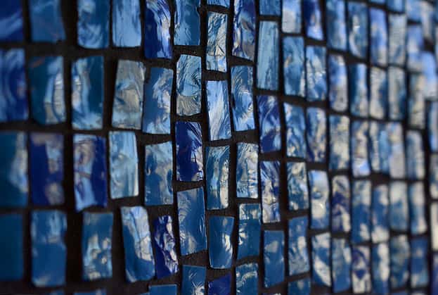 Closeup of iridescent blue tiles
