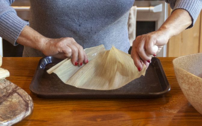 Making tamales.