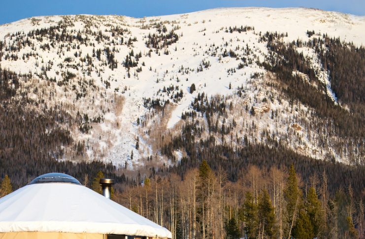 A yurt in the backcountry of the Rockies, part of the Never Summer Nordic yurt and hut system.