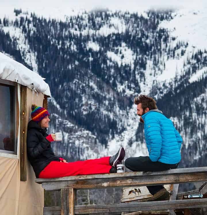 Coffee and conversation with a view at Never Summer Nordic yurts