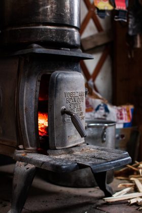 Wood-burning stove to warm the yurt