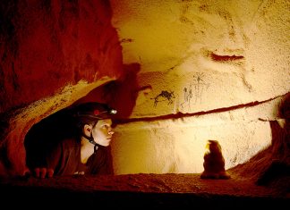 CaveSim at CityRock and Its Manitou Makers A caver testing out their skills in CaveSim.