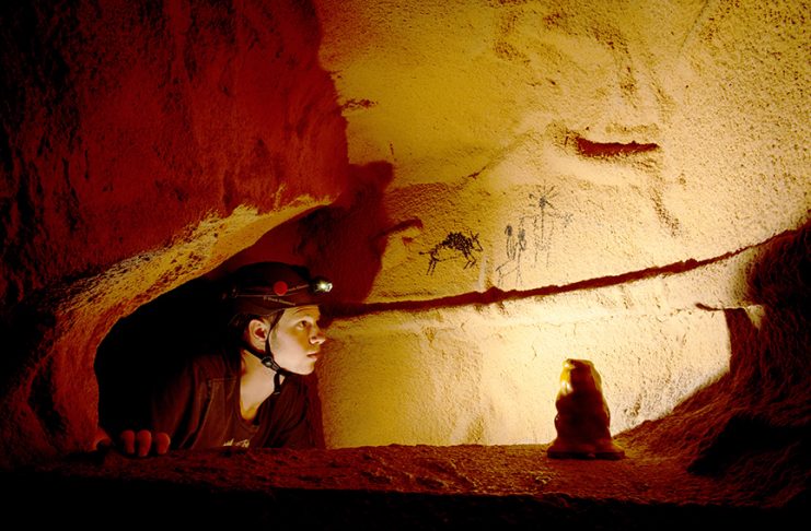 A caver testing out their skills in CaveSim.