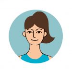 Graphic of a woman with a high pony tail.