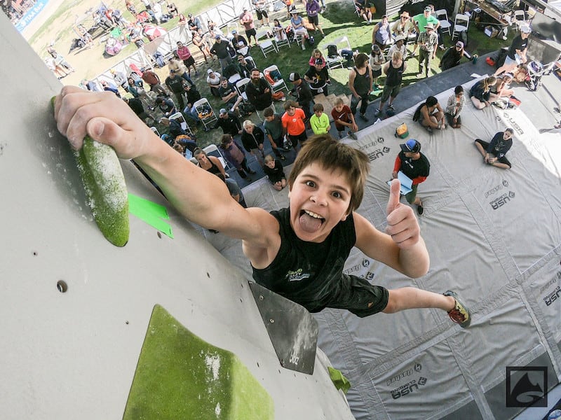 kid rock climbs at GoPro mountain games festival