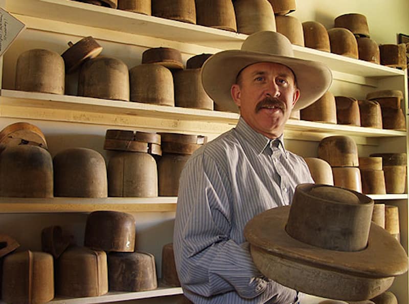 Tom Hirt in his cowboy hat shop