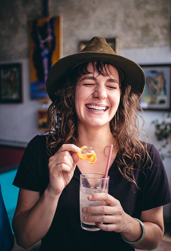 Enjoying a craft cocktail at Wood's High Mountain Distillery on the Colorado Spirits Trail