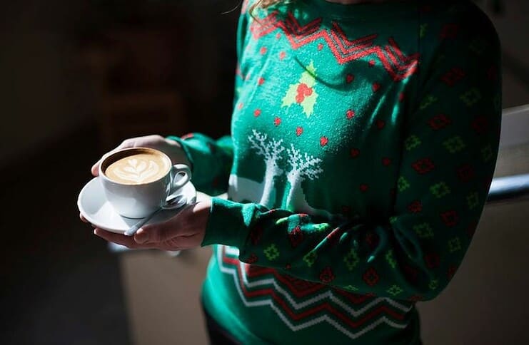 christmas sweater and latte at the Principal's Office