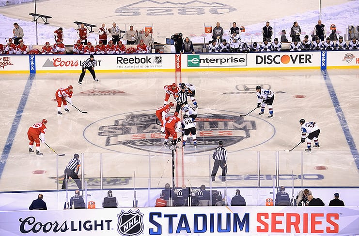 Colorado Avalanche hockey team playing NHL Stadium Series game at Coors Field in 2016
