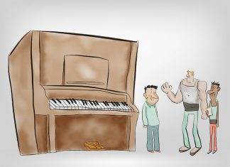 Humor: The Piano Mover Piano moving illustration.