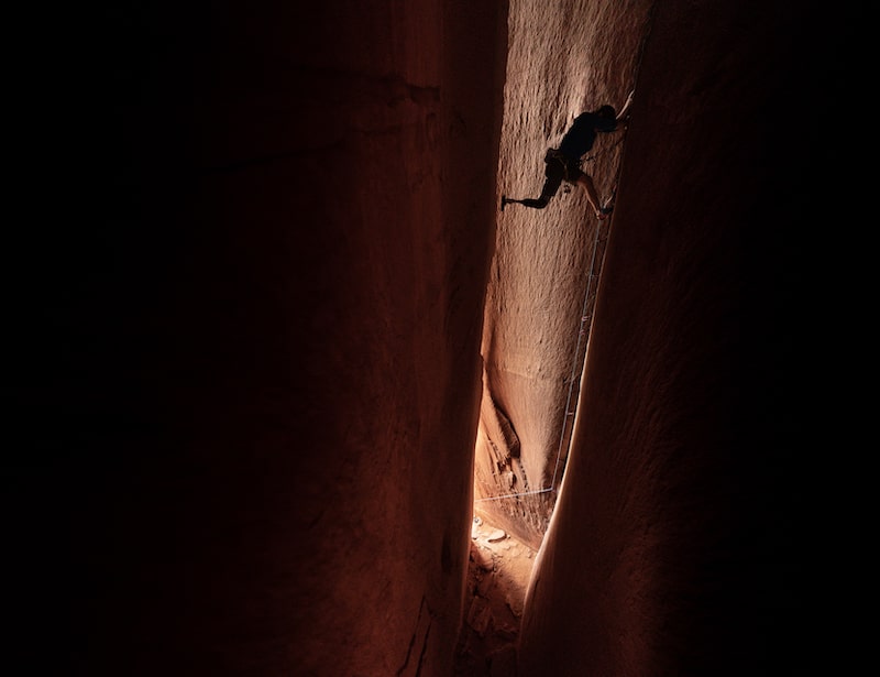 Canyon climber with prosthetic leg in Out On a Limb at Banff Mountain Film Festival