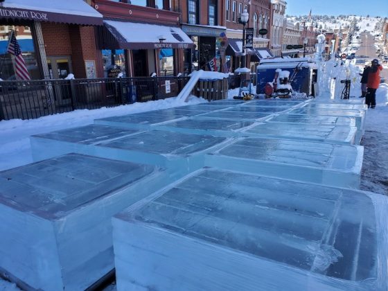 300-pound ice blocks delivered to carving teams at Cripple Creek's annual Ice Festival.