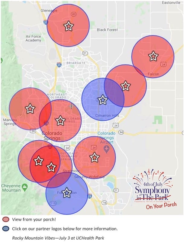 map of 4th of july fireworks in Colorado Springs
