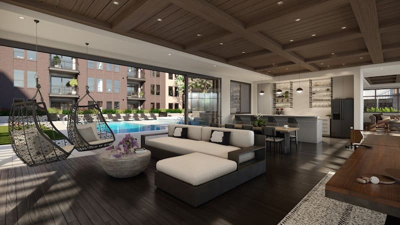 Poolside clubhouse at The Mae on Cascade