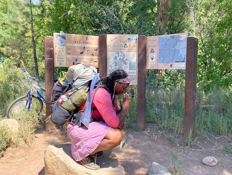 Patricia Cameron, aka Blackpacker, completes the Colorado Trail at its southern terminus in Durango
