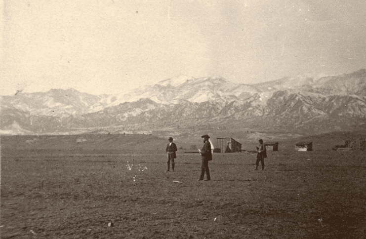 Early survey of Colorado Springs, circa 1871, near the current Cascade and Pikes Peak avenues. The city celebrates its 150th birthday this year. Photo courtesy of Colorado Springs Pioneers Museum.