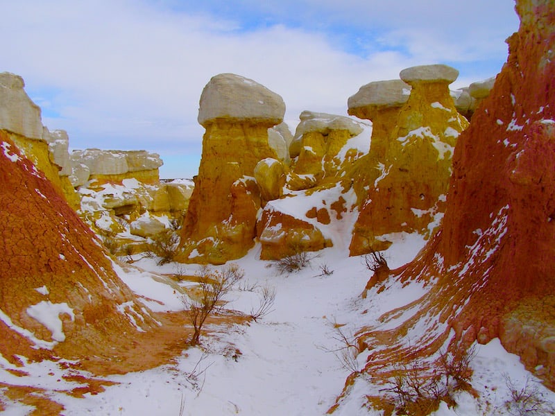 Snow on the trails at Paint Mines Interpretive Park