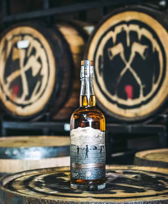 Bottle of The First Stake Bourbon, commemorative whiskey by Axe and the Oak for Colorado Springs Sesquicentennial 