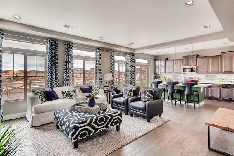 Dining room and kitchen in Oakwood Homes model at Banning Lewis Ranch