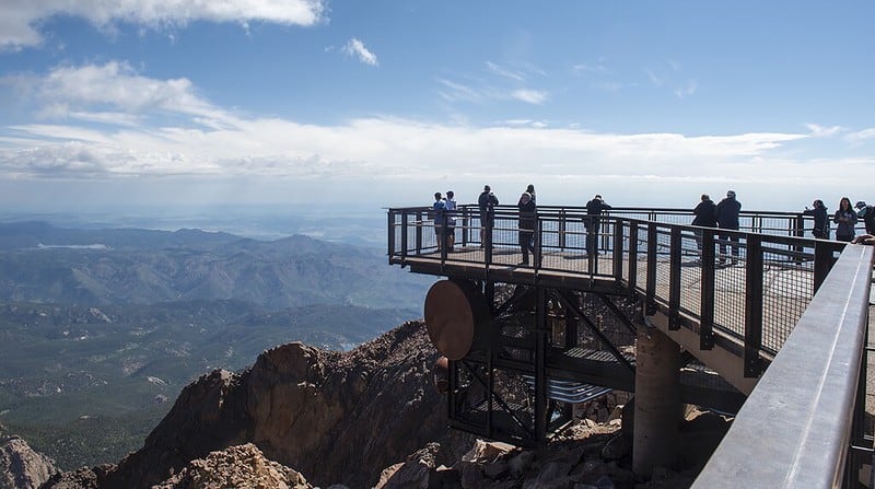 View over the edge from deck at Pikes Peak Visitor Center