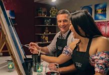 First Dates That Won’t Fail A couple paints during date night at Painting With a Twist in Colorado Springs