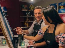 First Dates That Won’t Fail A couple paints during date night at Painting With a Twist in Colorado Springs