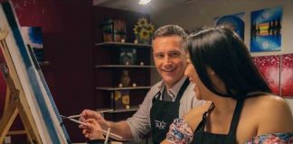 First Dates That Won’t Fail A couple paints during date night at Painting With a Twist in Colorado Springs