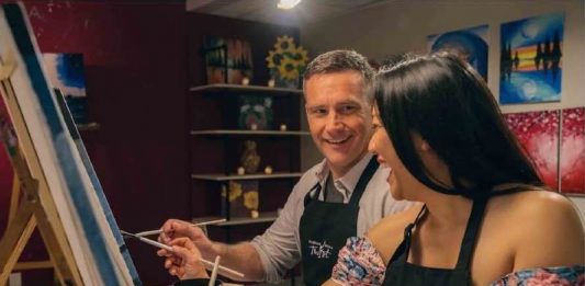First Dates That Won’t Fail A couple paints during date night at Painting With a Twist in Colorado Springs