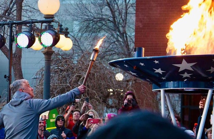 Winter Fest torch relay to celebrate the Winter Olympics in Colorado Springs. Photo courtesy of Sports Corp.
