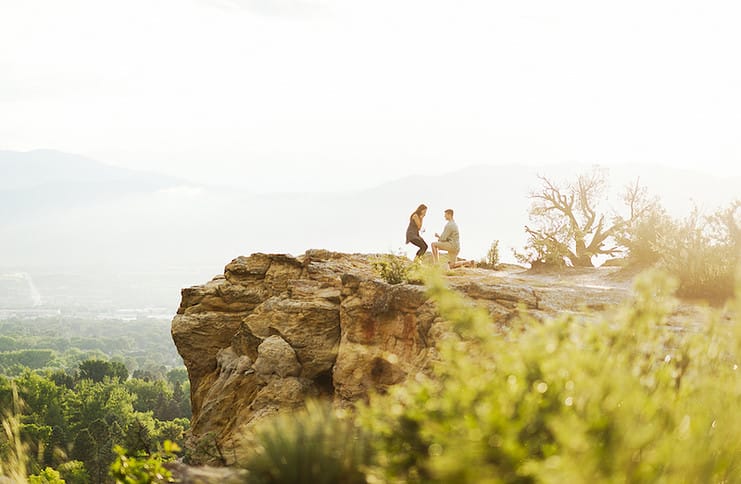 Romantic outdoor engagement proposal at Palmer Park in Colorado Springs