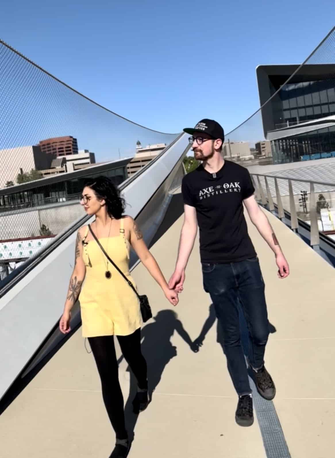 Crossing the Park Union Bridge from the US Olympic & Paralympic Museum to America the Beautiful Park in downtown Colorado Springs.