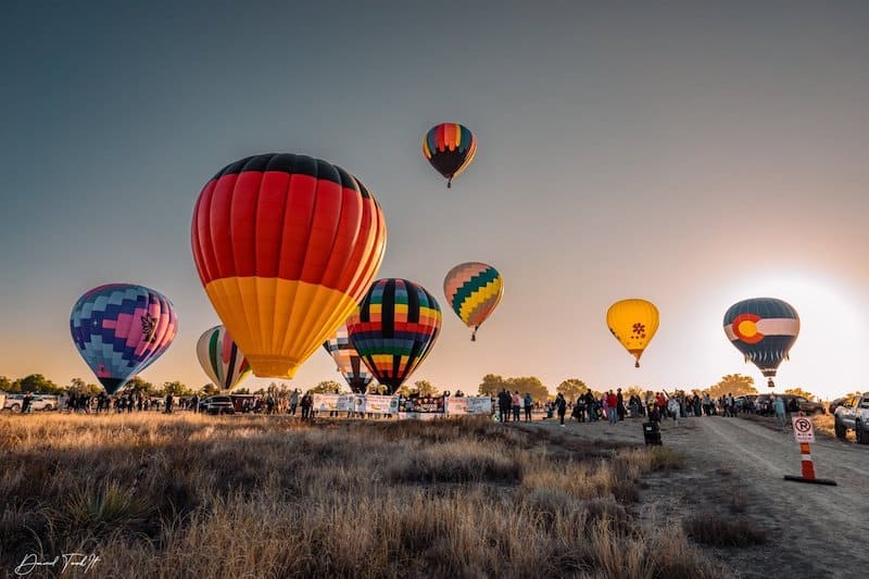 Hot air balloons launch at the Pueblo Chile Festival