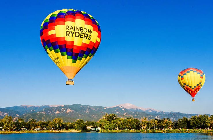 Rainbow Ryders hot air balloons fly at the Labor Day Lift Off in Colorado Springs