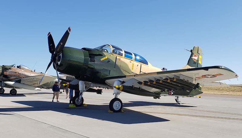 Douglas Skyraider airplane parked on the runway