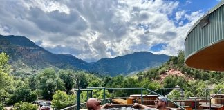 Scenic soaking at the SunWater Spa hot springs in Manitou Springs, Colorado Springs
