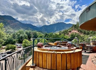 Move Your Body in Colorado Springs Scenic soaking at the SunWater Spa hot springs in Manitou Springs, Colorado Springs