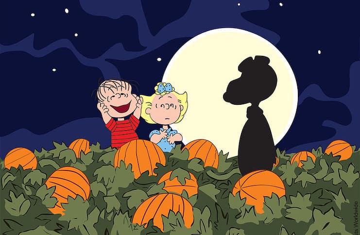 Linus, Lucy and Snoopy await the Great Pumpkin in It's the Great Pumpkin, Charlie Brown