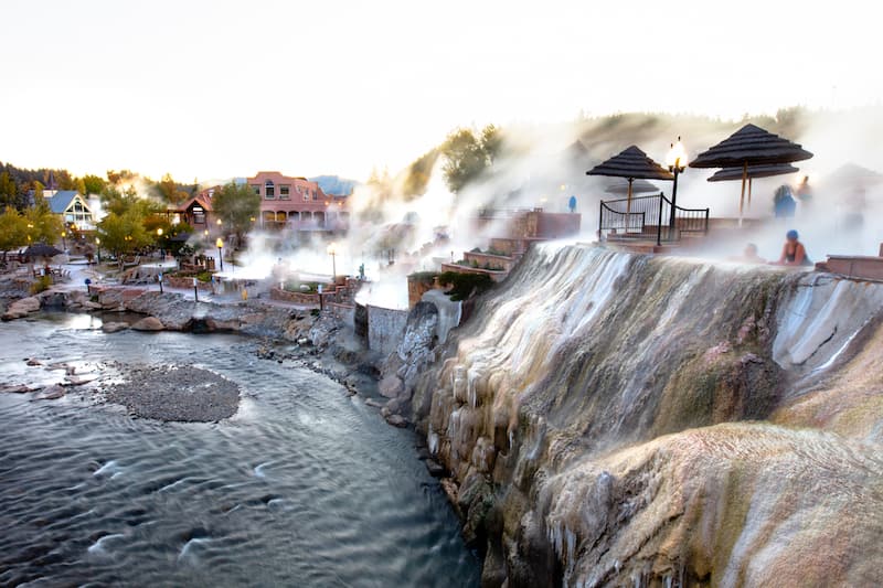 Steam rising from the hot springs at The Springs Resort in Pagosa Springs, Colorado
