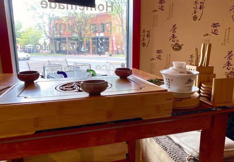 Table set for tea at Yellow Mountain Tea House in Old Colorado City, Colorado Springs