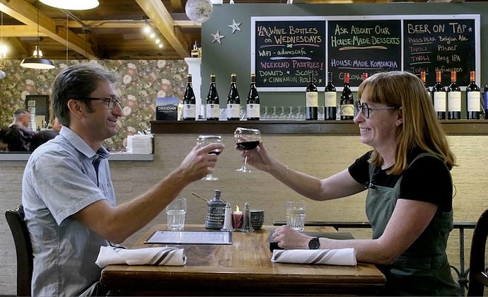 Wine cheers at Adam's Mountain Cafe