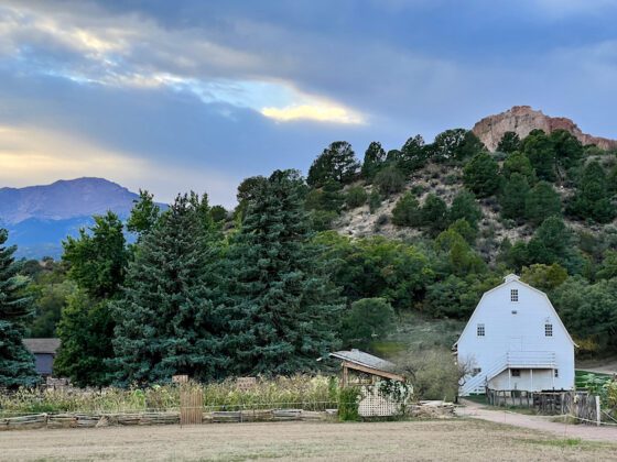 Barn and ridgeline at Rock Ledge Ranch Historic Site in Colorado Springs.