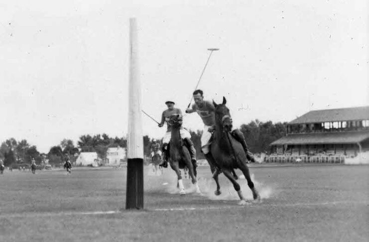 A polo player takes a shot in a historic photo from The Broadmoor polo grounds. The sport returns to Colorado Springs this year in The Broadmoor Polo Classic.