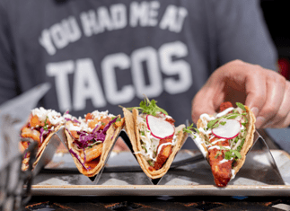 FO4R North Tacos in a taco serving tray.